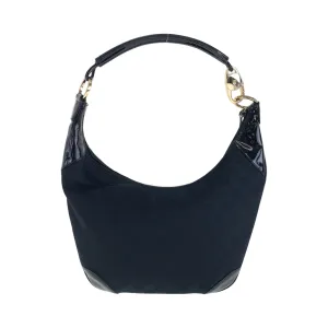 GUCCI Shoulder Bag 001 4158 GG canvas, enamel Black GoldMetal Hobo One Shoulder Bag Women Used