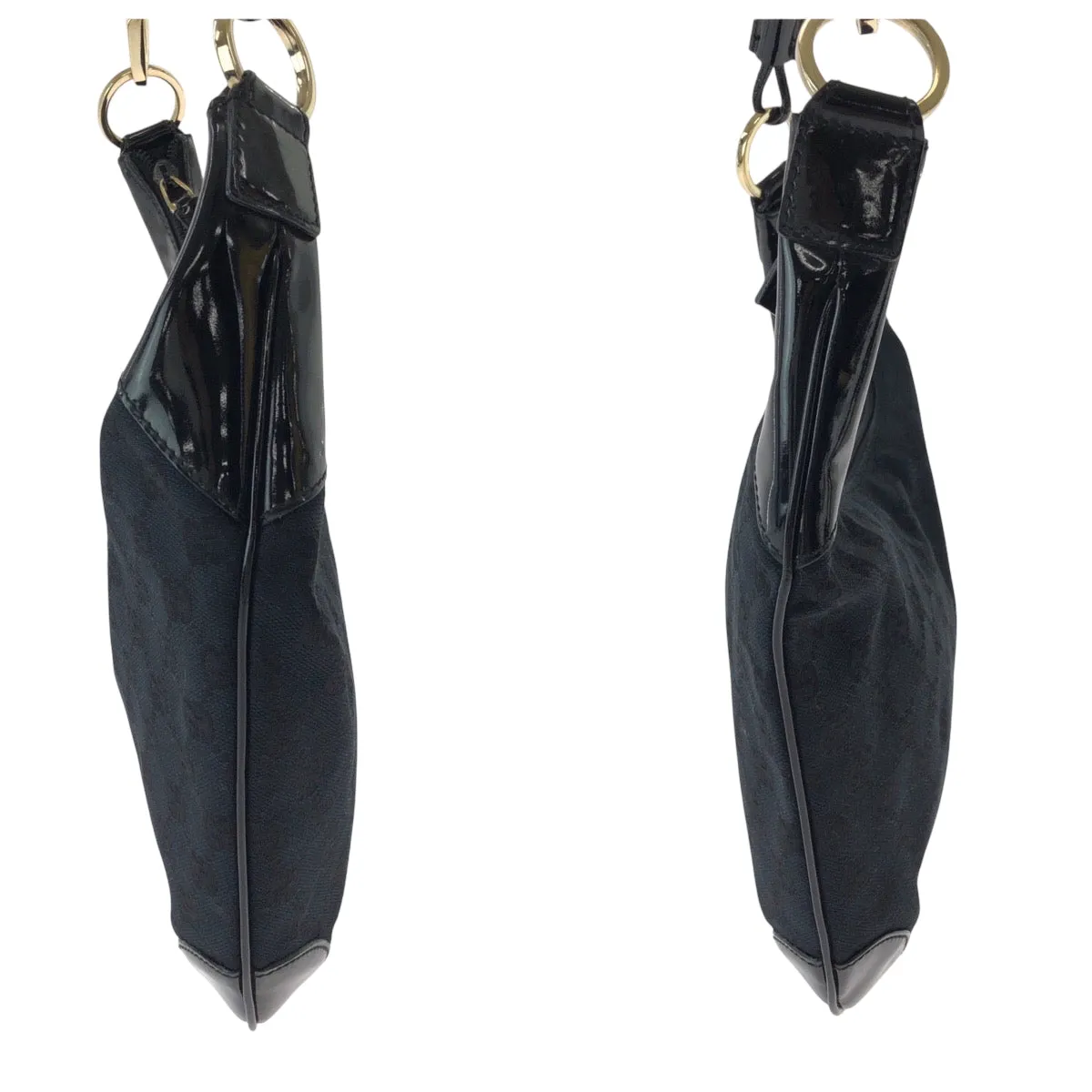 GUCCI Shoulder Bag 001 4158 GG canvas, enamel Black GoldMetal Hobo One Shoulder Bag Women Used