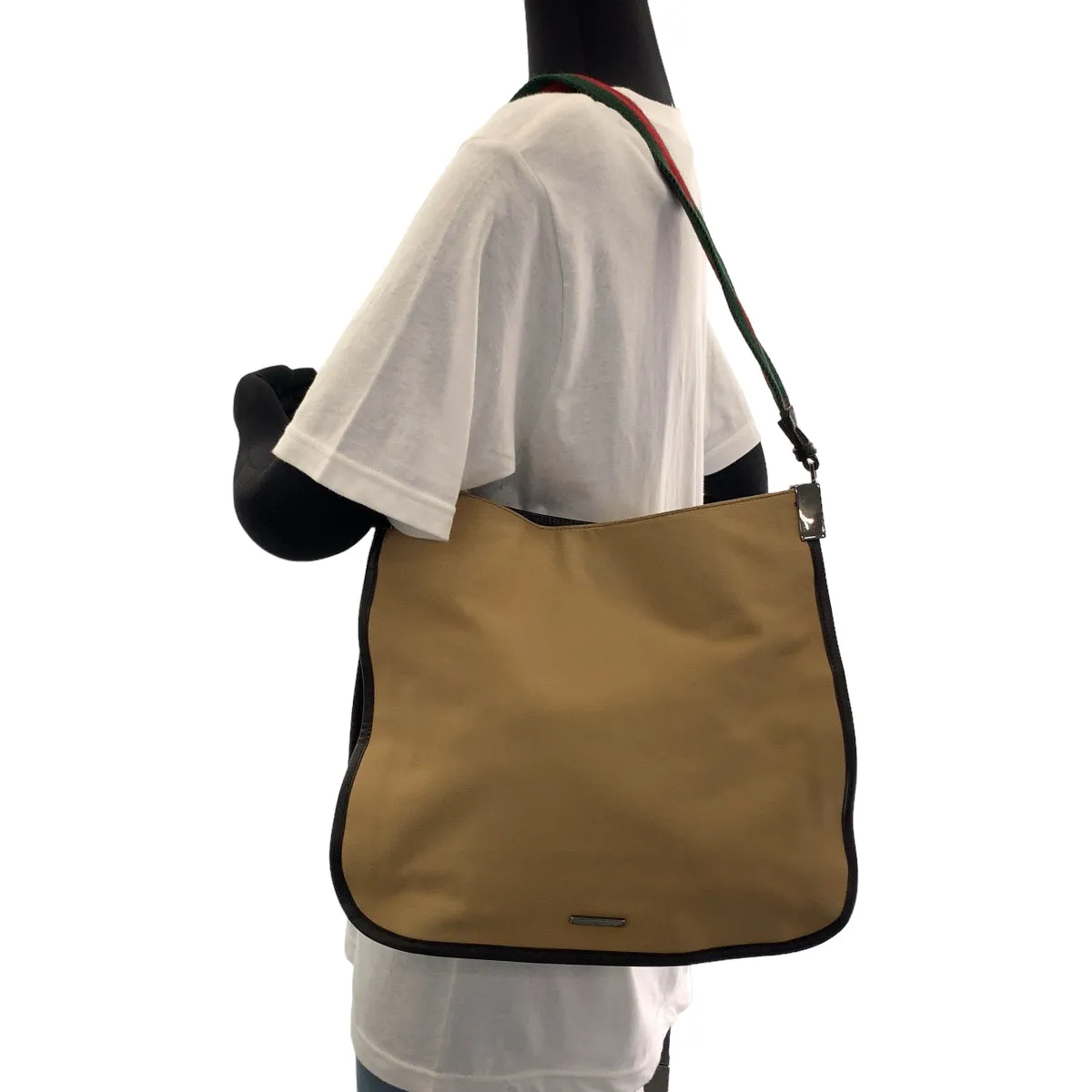 GUCCI Shoulder Bag 001 4321 canvas Beige Red Green SilverMetal Hobo One Shoulder Bag Sherry line Women Used