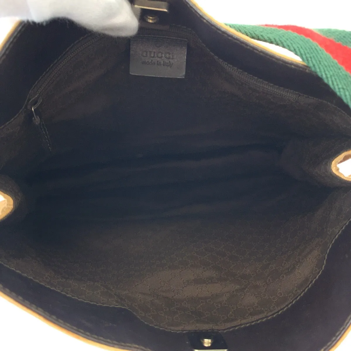 GUCCI Shoulder Bag 001 4321 canvas Beige Red Green SilverMetal Hobo One Shoulder Bag Sherry line Women Used