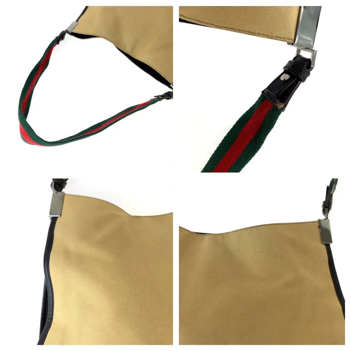 GUCCI Shoulder Bag 001 4321 canvas Beige Red Green SilverMetal Hobo One Shoulder Bag Sherry line Women Used