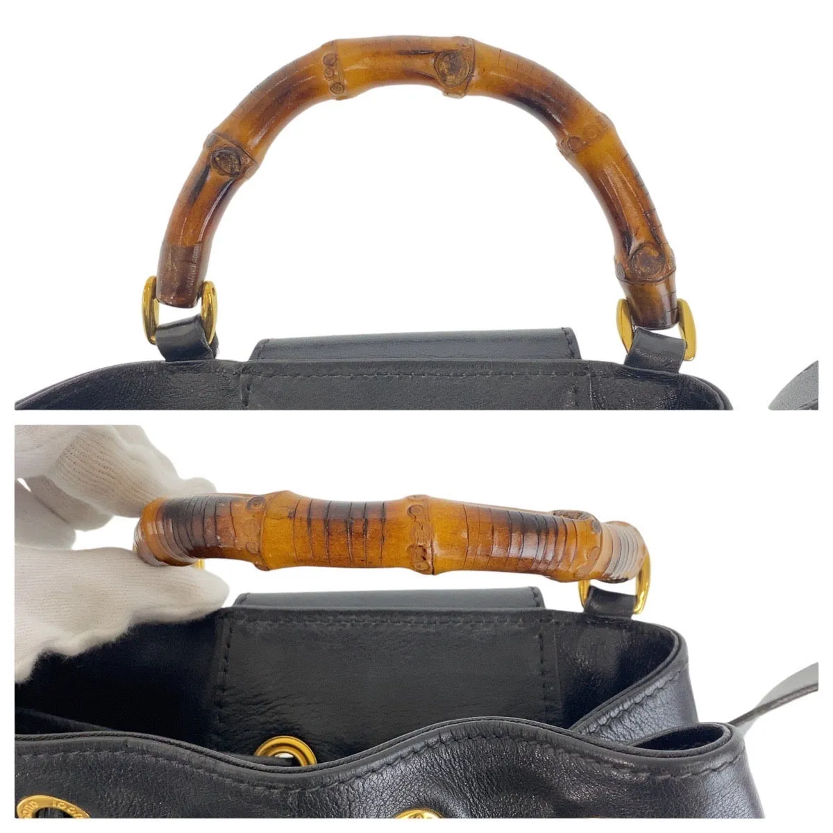 GUCCI Shoulder Bag 003 203 0036 leather Black Gold Metal Shoulder Bag Sling bag Unisex Bamboo Women Used