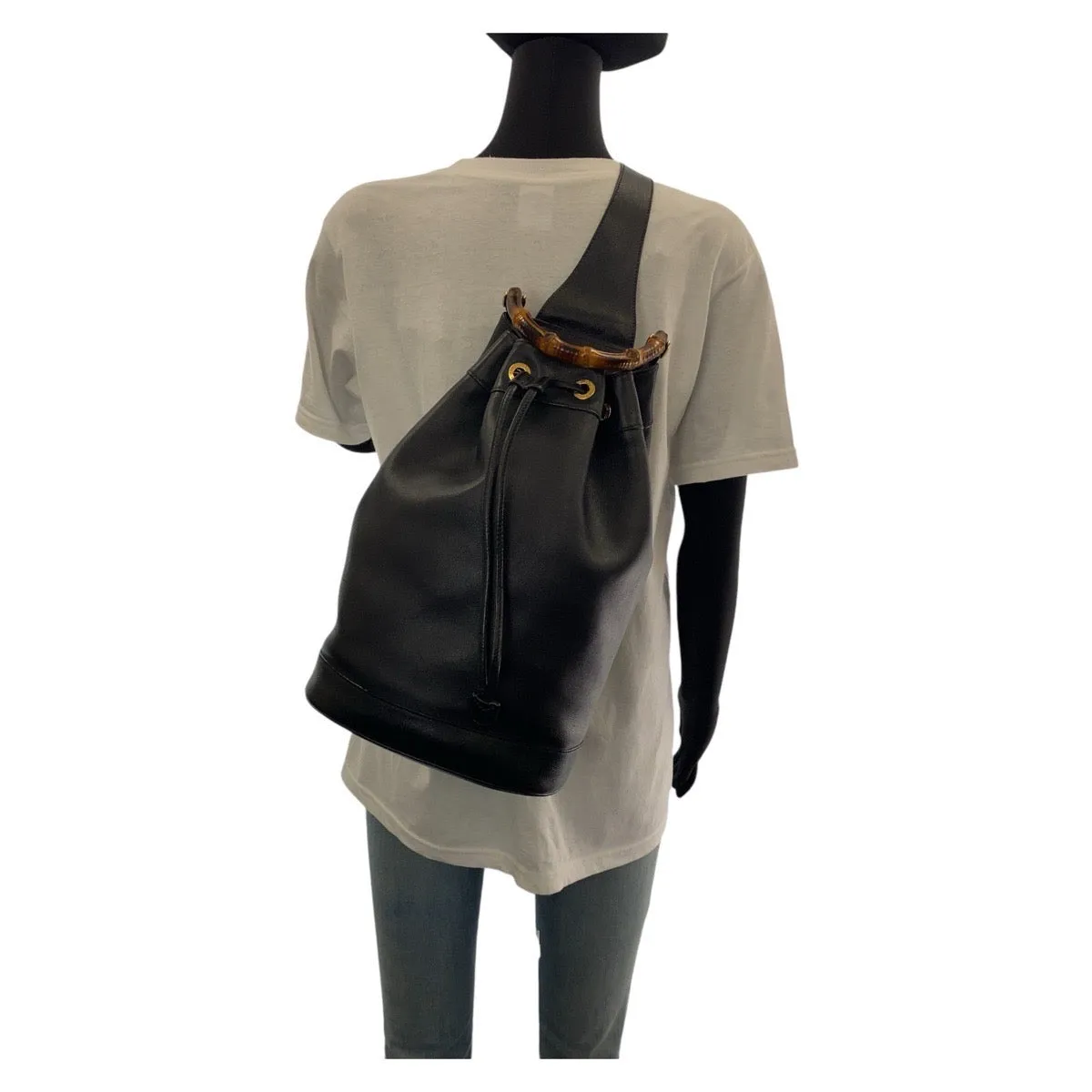 GUCCI Shoulder Bag 003 203 0036 leather Black Gold Metal Shoulder Bag Sling bag Unisex Bamboo Women Used