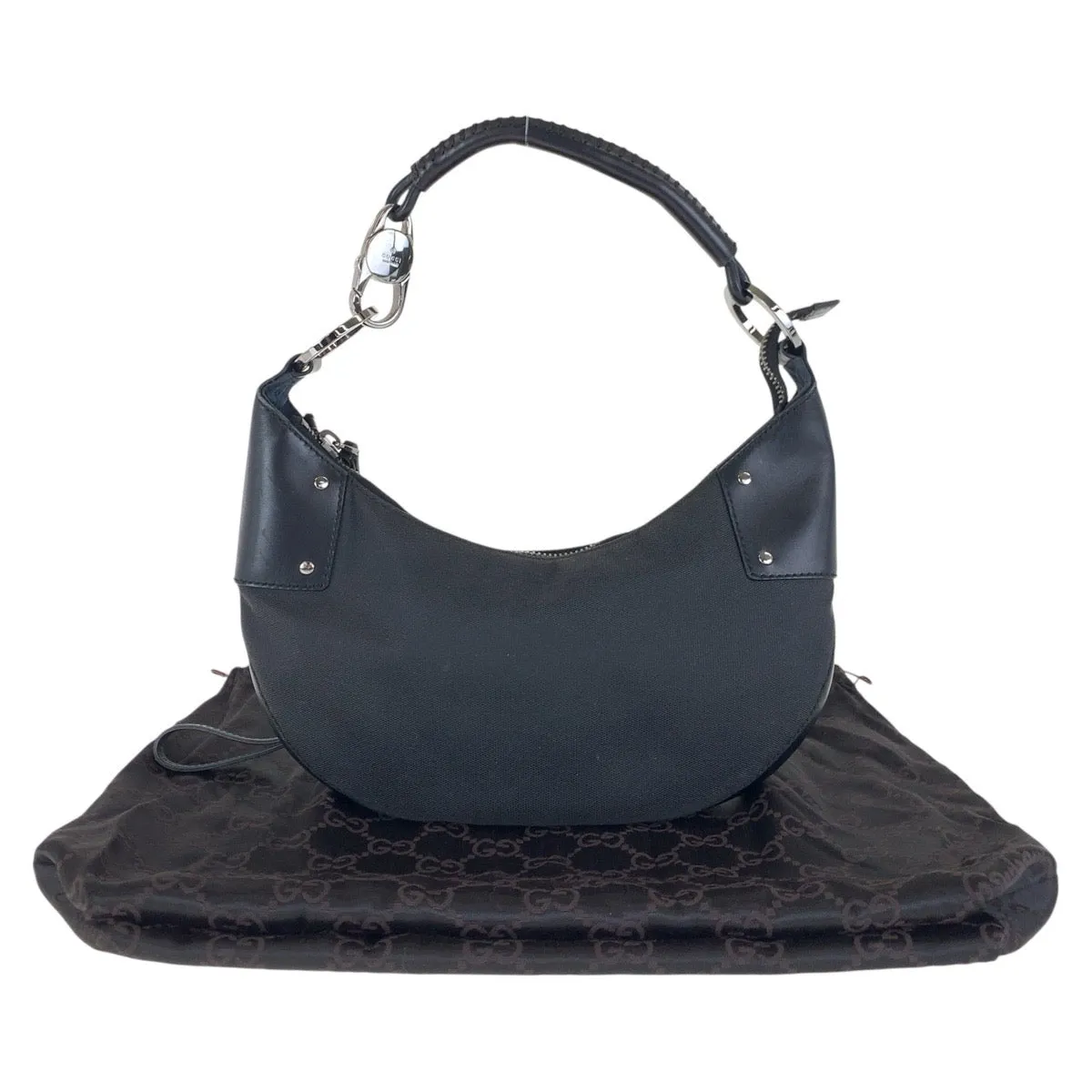 GUCCI Shoulder Bag 109208 Canvas, Leather Black Silver Metal Hobo Women Used