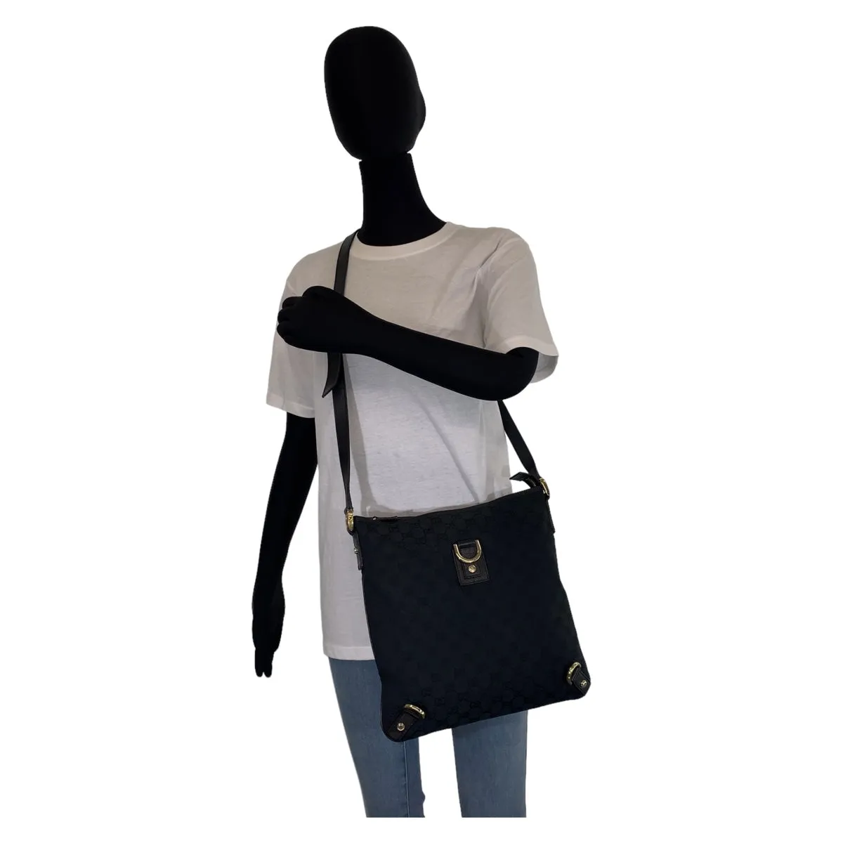 GUCCI Shoulder Bag 131326 GG canvas, leather Black GoldMetal Crossbody Shoulder Bag Messenger Bag Abbey Women Used