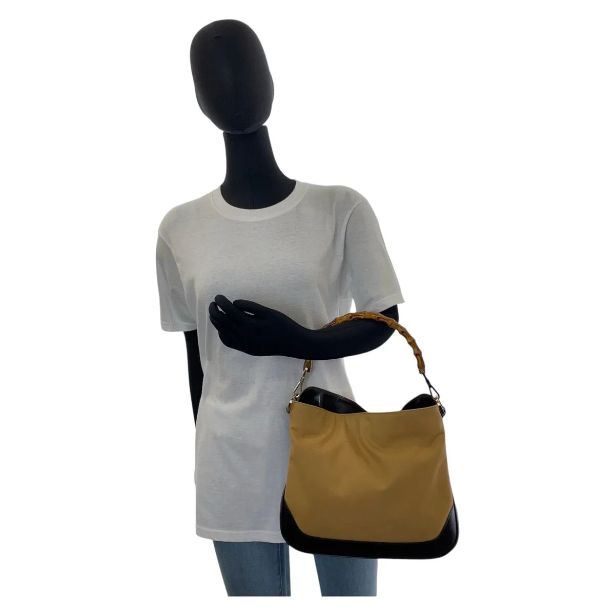 GUCCI Shoulder Bag 1.4095 Canvas, Leather Beige Gold Metal Hobo Shoulder Bag Handbag Shelly Line Bamboo Women Used