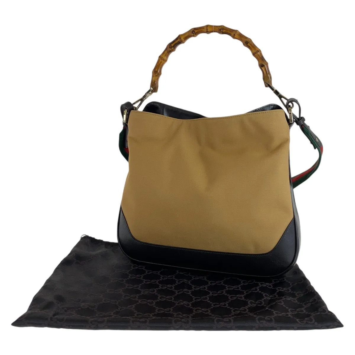 GUCCI Shoulder Bag 1.4095 Canvas, Leather Beige Gold Metal Hobo Shoulder Bag Handbag Shelly Line Bamboo Women Used