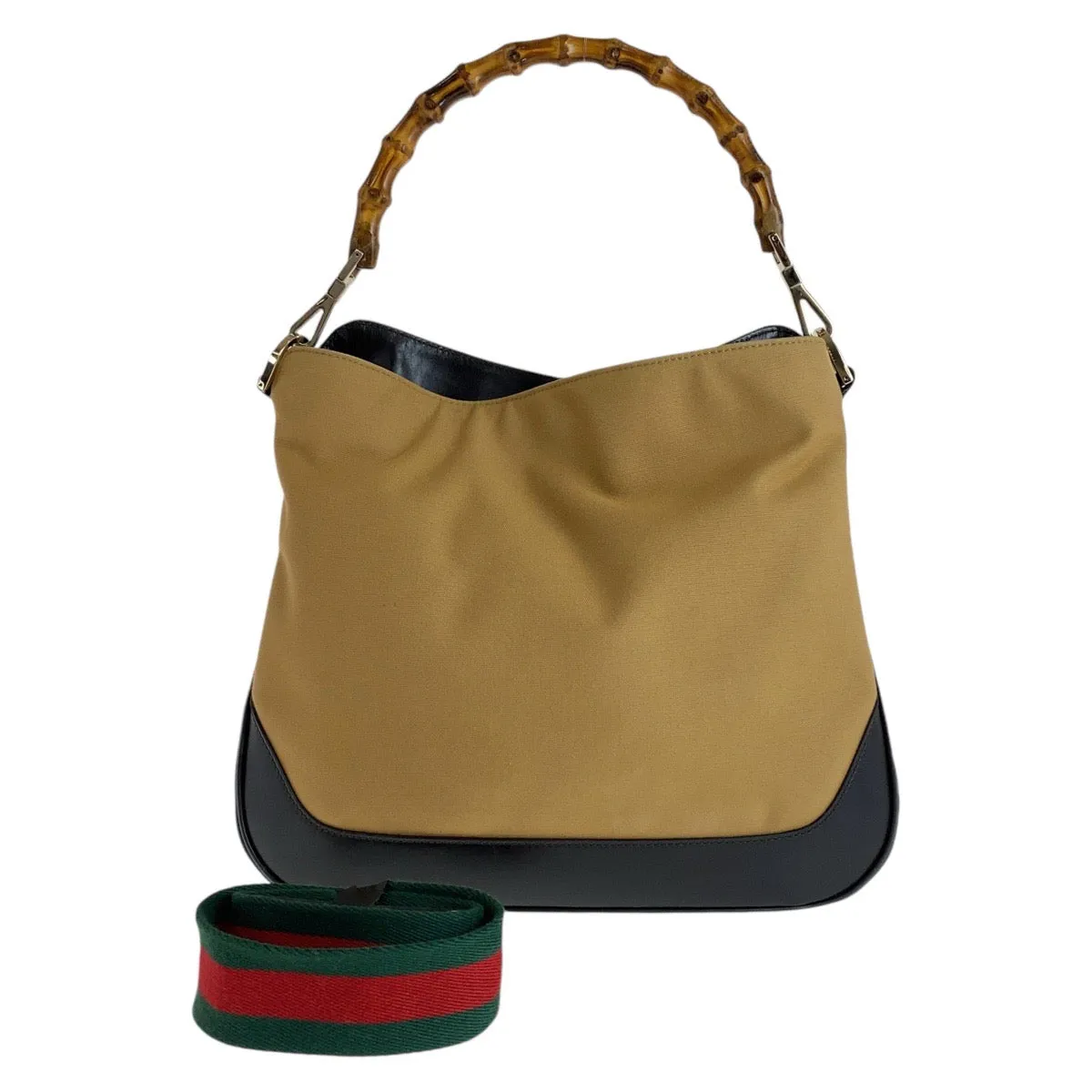 GUCCI Shoulder Bag 1.4095 Canvas, Leather Beige Gold Metal Hobo Shoulder Bag Handbag Shelly Line Bamboo Women Used