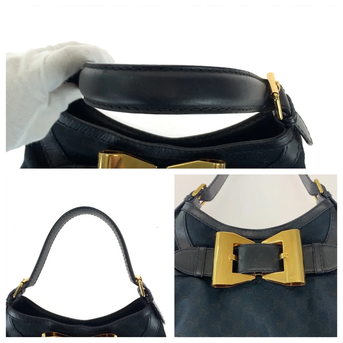 GUCCI Shoulder Bag 189885 GG canvas, leather Black GoldMetal Shoulder Bag handbag Queen Hobo Women Used