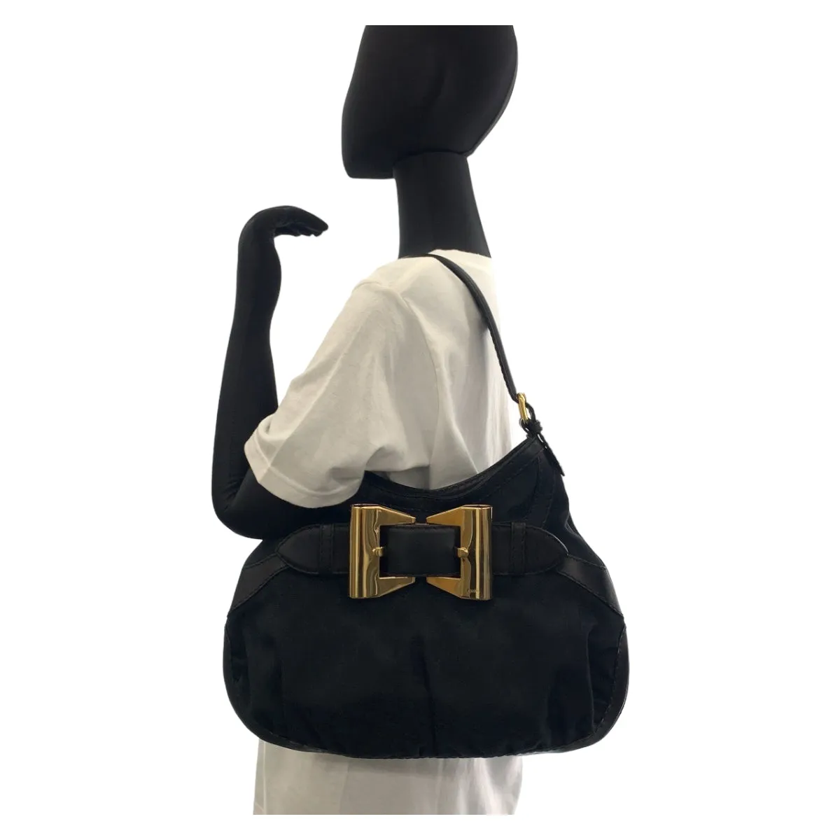 GUCCI Shoulder Bag 189885 GG canvas, leather Black GoldMetal Shoulder Bag handbag Queen Hobo Women Used