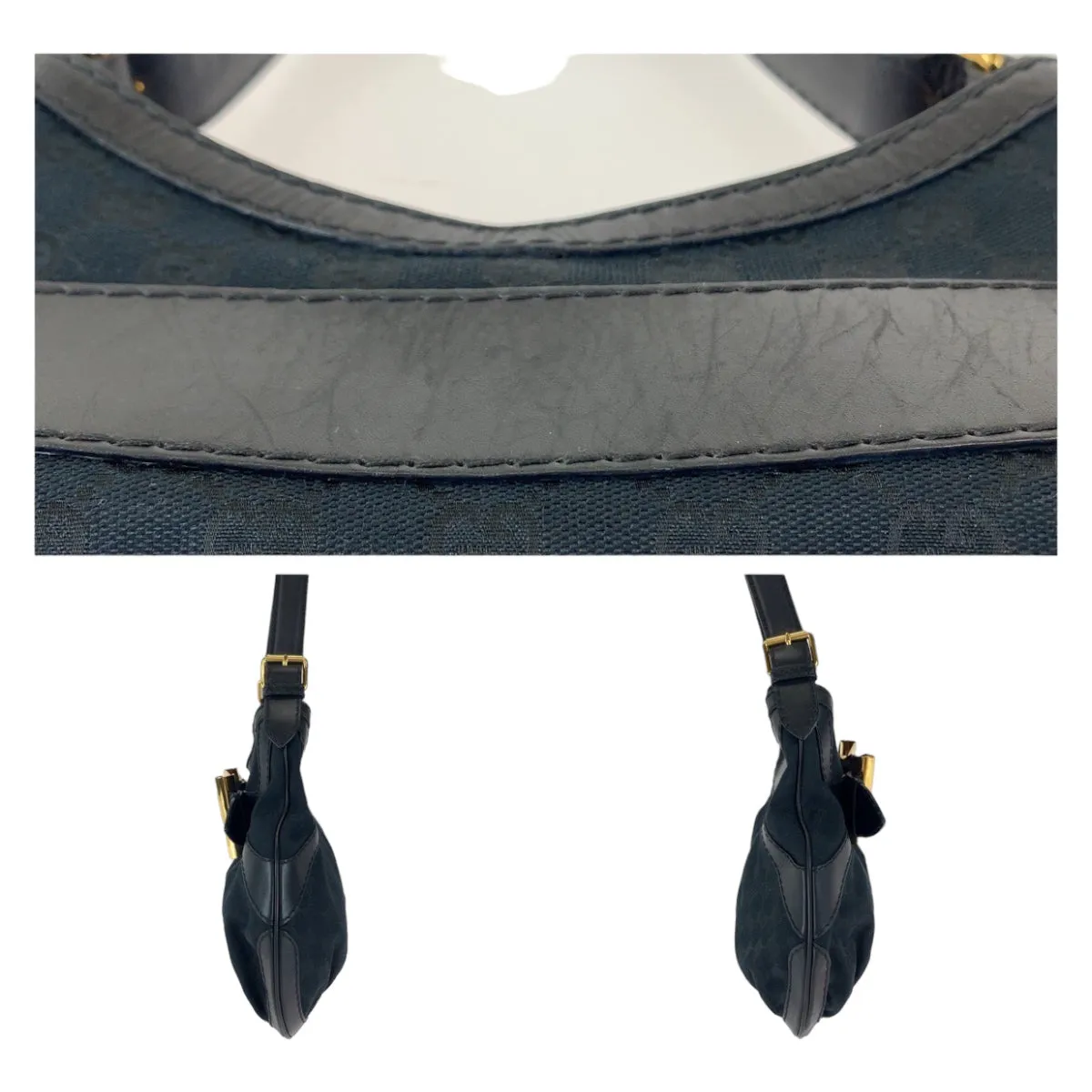 GUCCI Shoulder Bag 189885 GG canvas, leather Black GoldMetal Shoulder Bag handbag Queen Hobo Women Used