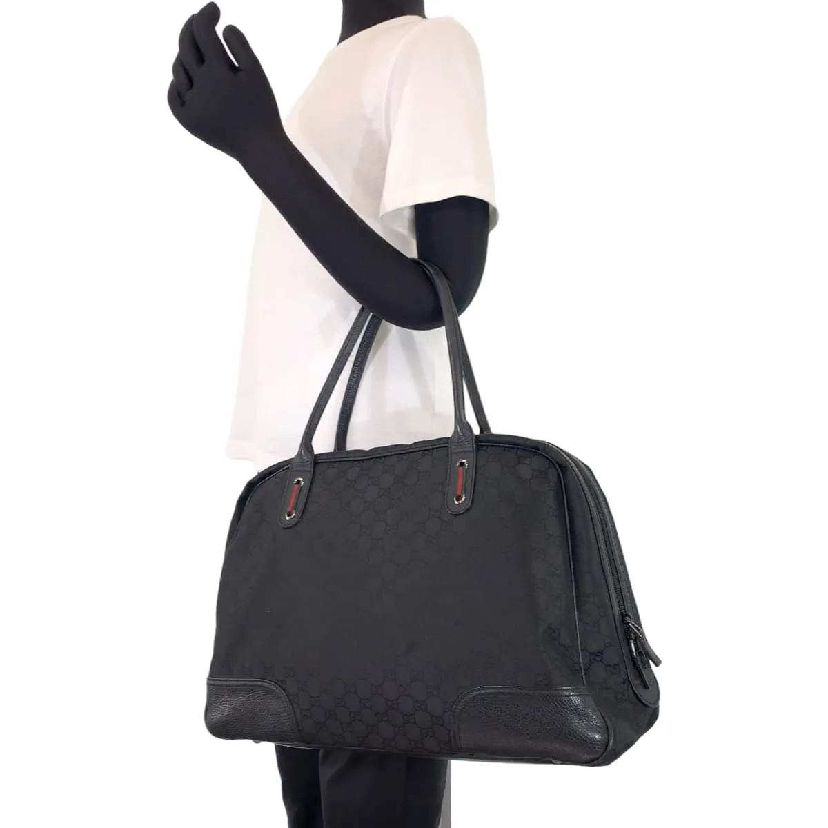 GUCCI Shoulder Bag 293595 Nylon Black black Shoulder Bag Tote Bag Boston Duffel bag Unisex Sherry line GG canvas Women Used