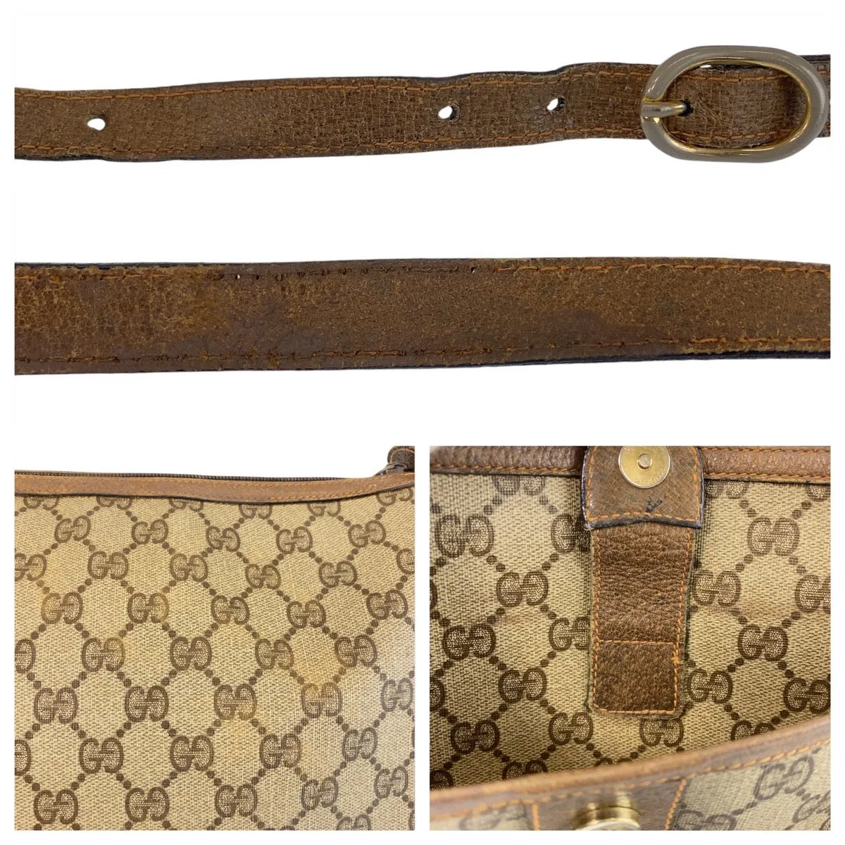GUCCI Shoulder Bag 89 02 032 GG Supreme canvas, leather Beige Brown Gold Metal Crossbody Shoulder Bag Pochette Sherry Line Old Gucci Women Used