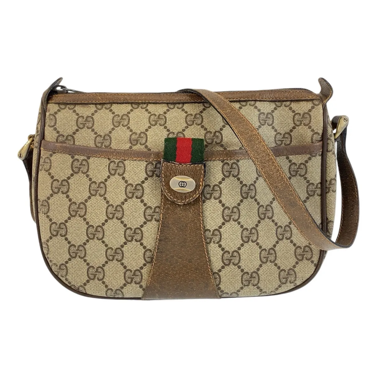 GUCCI Shoulder Bag 89 02 032 GG Supreme canvas, leather Beige Brown Gold Metal Crossbody Shoulder Bag Pochette Sherry Line Old Gucci Women Used