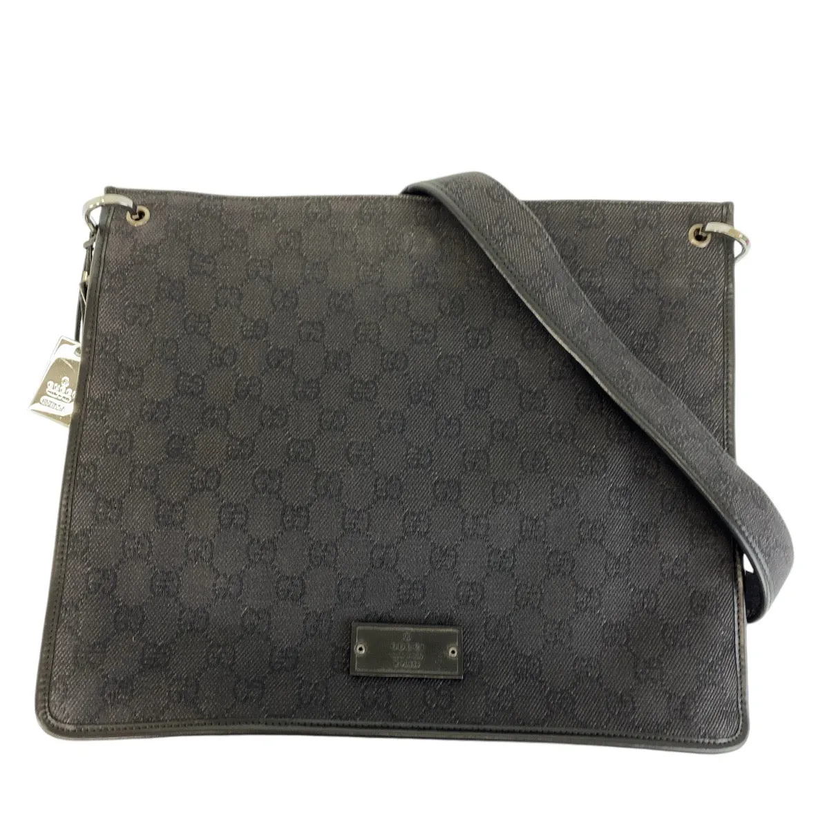GUCCI Shoulder Bag 90656 GG canvas Black SilverMetal Crossbody Shoulder Bag Women Used
