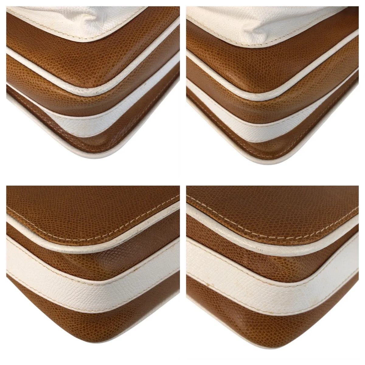 GUCCI Shoulder Bag leather Brown white Old Gucci