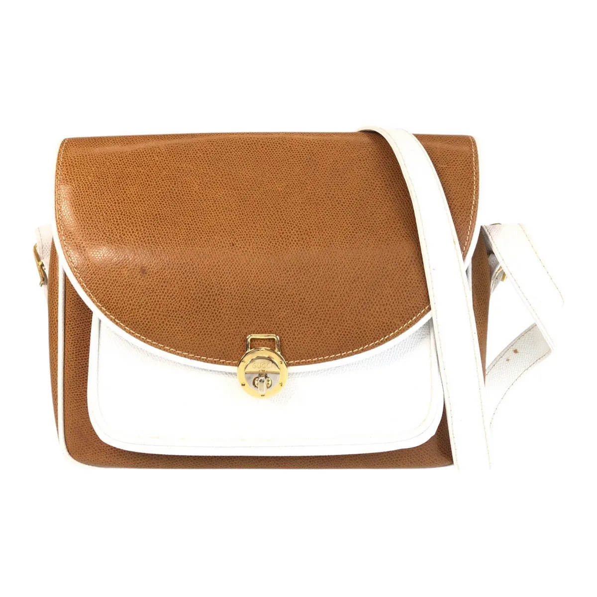 GUCCI Shoulder Bag leather Brown white Old Gucci