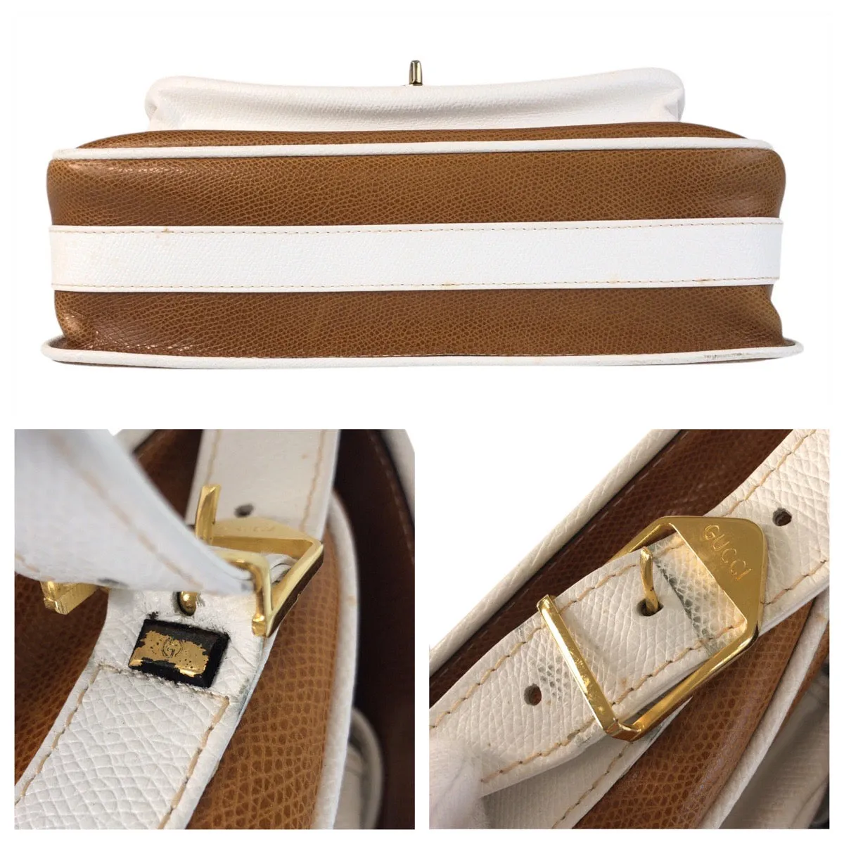 GUCCI Shoulder Bag leather Brown white Old Gucci