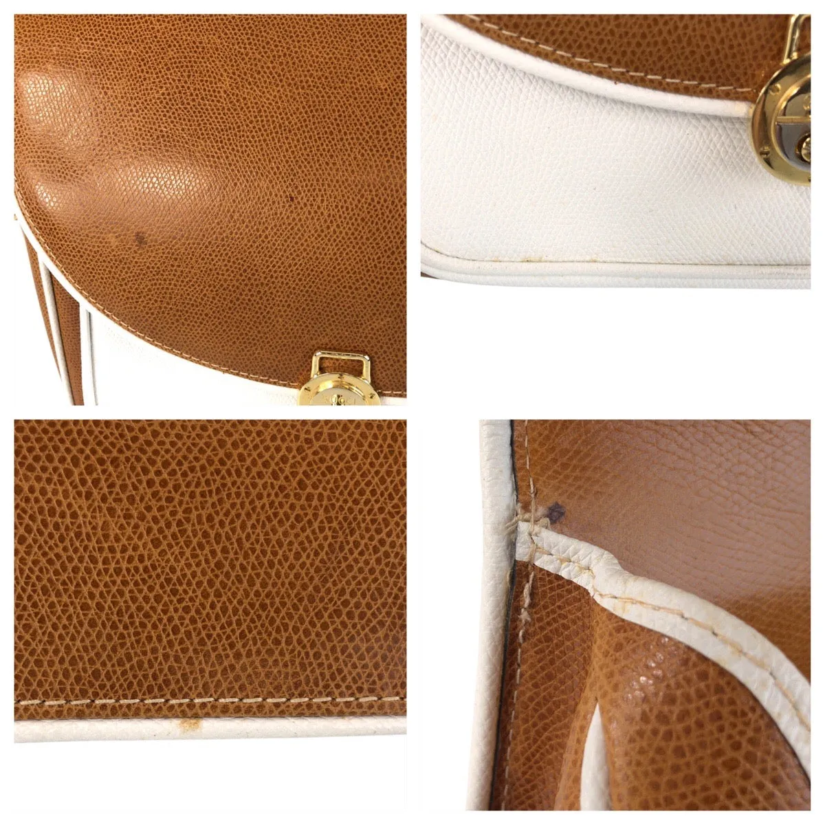 GUCCI Shoulder Bag leather Brown white Old Gucci