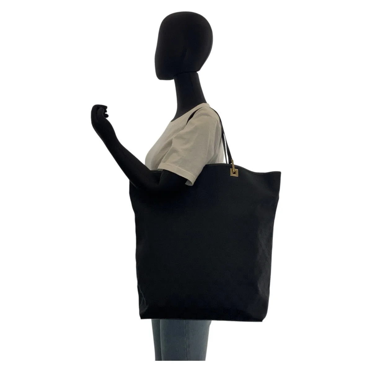 GUCCI Tote Bag 002 1097 GG canvas, leather Black GoldMetal Tote Bag Shoulder Bag Women Used
