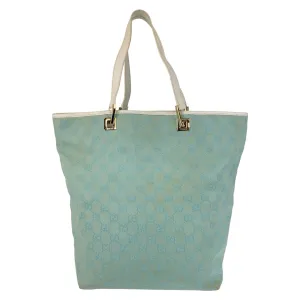 GUCCI Tote Bag 002 1098 GG canvas, leather Mint Light Blue Gold Metal Tote Bag Shoulder Bag Women Used