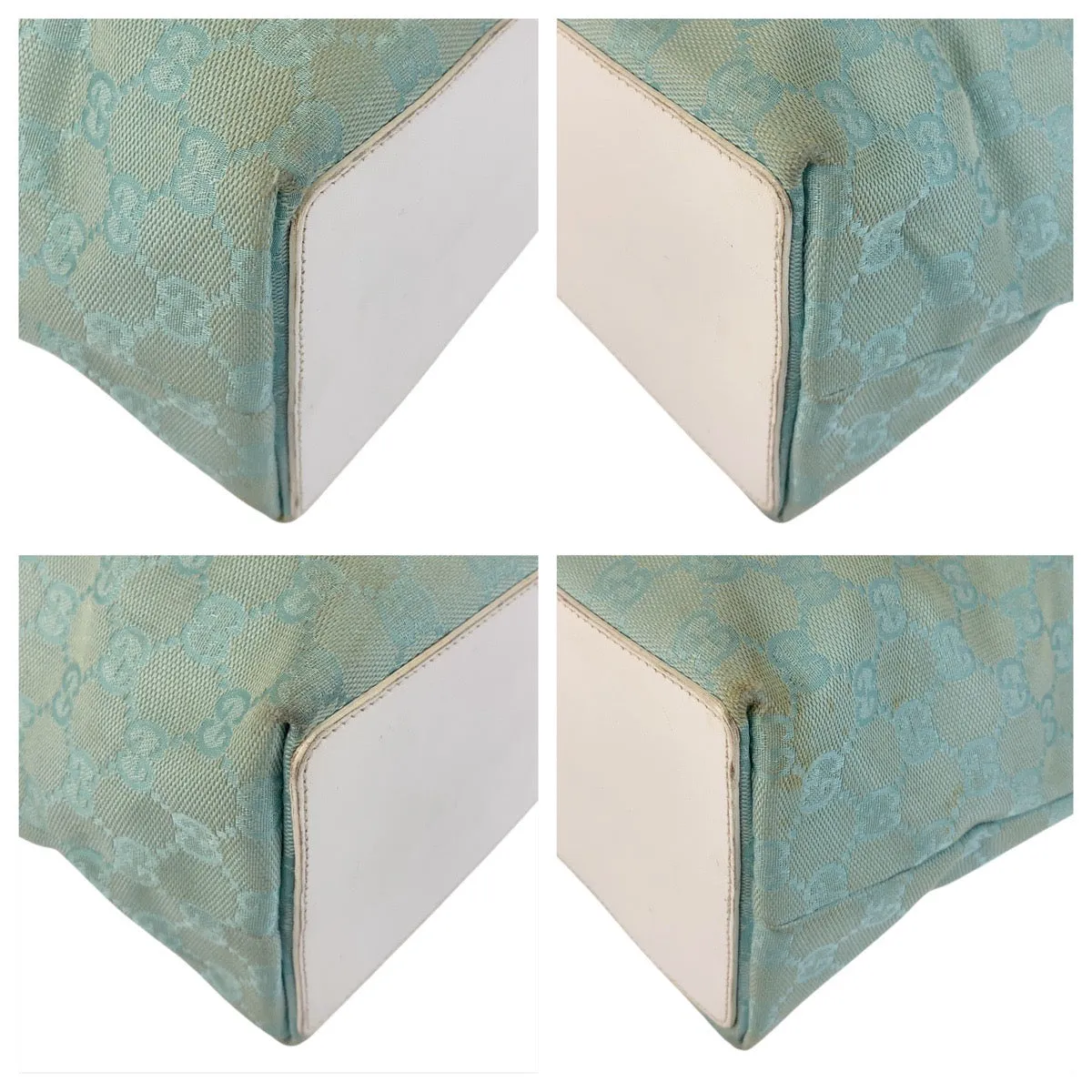 GUCCI Tote Bag 002 1098 GG canvas, leather Mint Light Blue Gold Metal Tote Bag Shoulder Bag Women Used