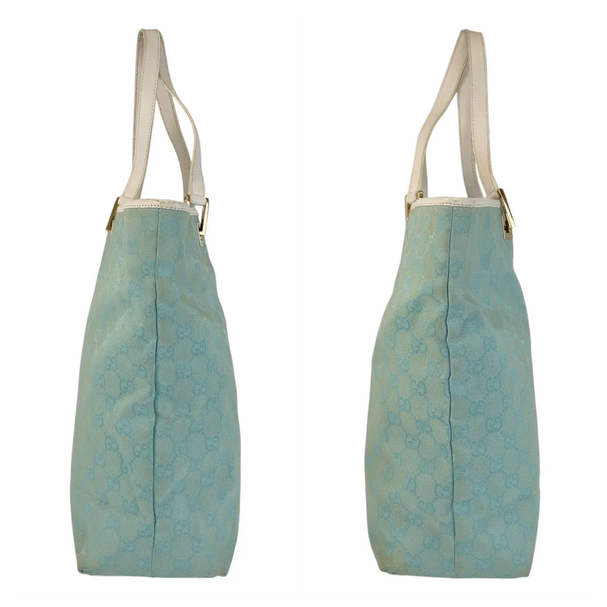 GUCCI Tote Bag 002 1098 GG canvas, leather Mint Light Blue Gold Metal Tote Bag Shoulder Bag Women Used