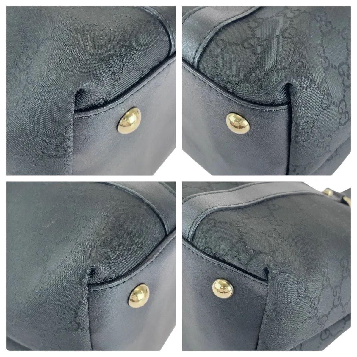 GUCCI Tote Bag 272399 GG canvas, leather Black GoldMetal Tote Bag Shoulder Bag Women Used