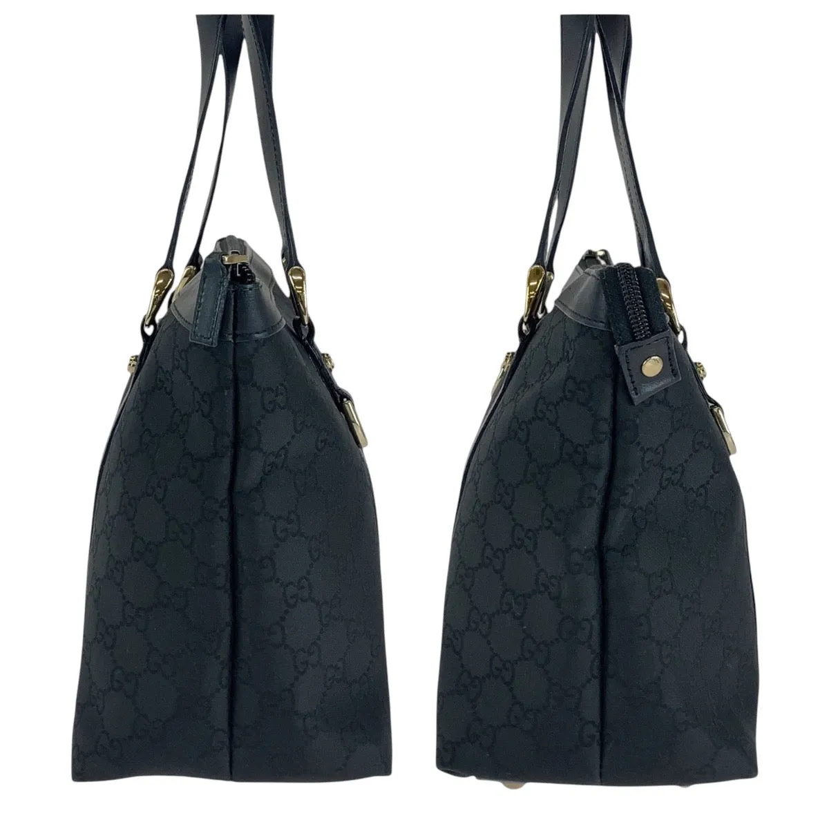 GUCCI Tote Bag 272399 GG canvas, leather Black GoldMetal Tote Bag Shoulder Bag Women Used