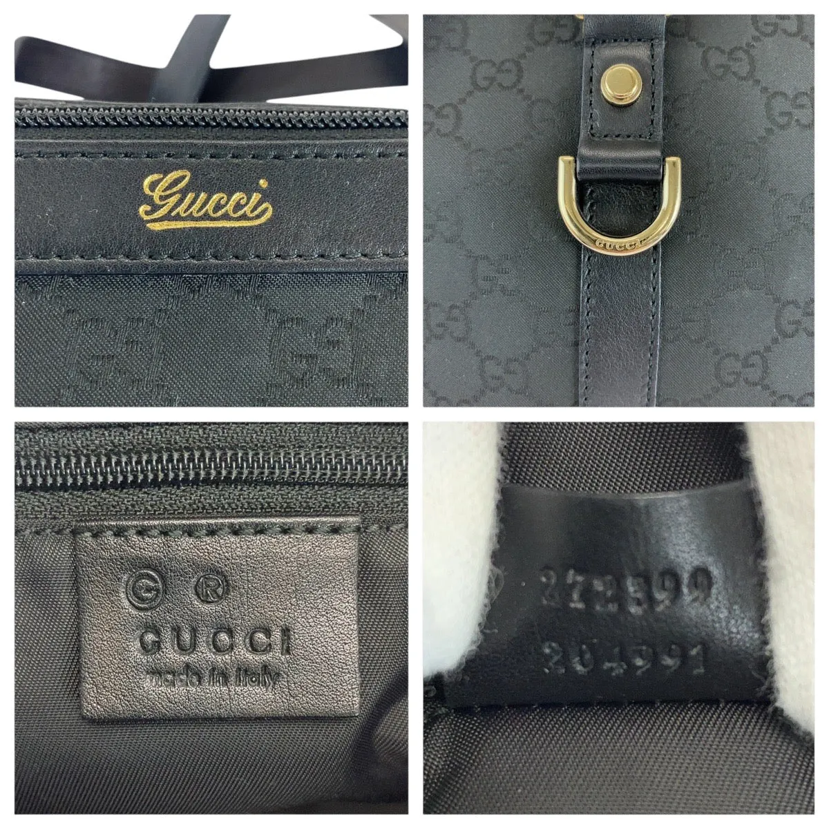 GUCCI Tote Bag 272399 GG canvas, leather Black GoldMetal Tote Bag Shoulder Bag Women Used