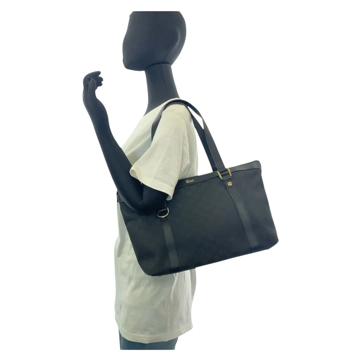 GUCCI Tote Bag 272399 GG canvas, leather Black GoldMetal Tote Bag Shoulder Bag Women Used