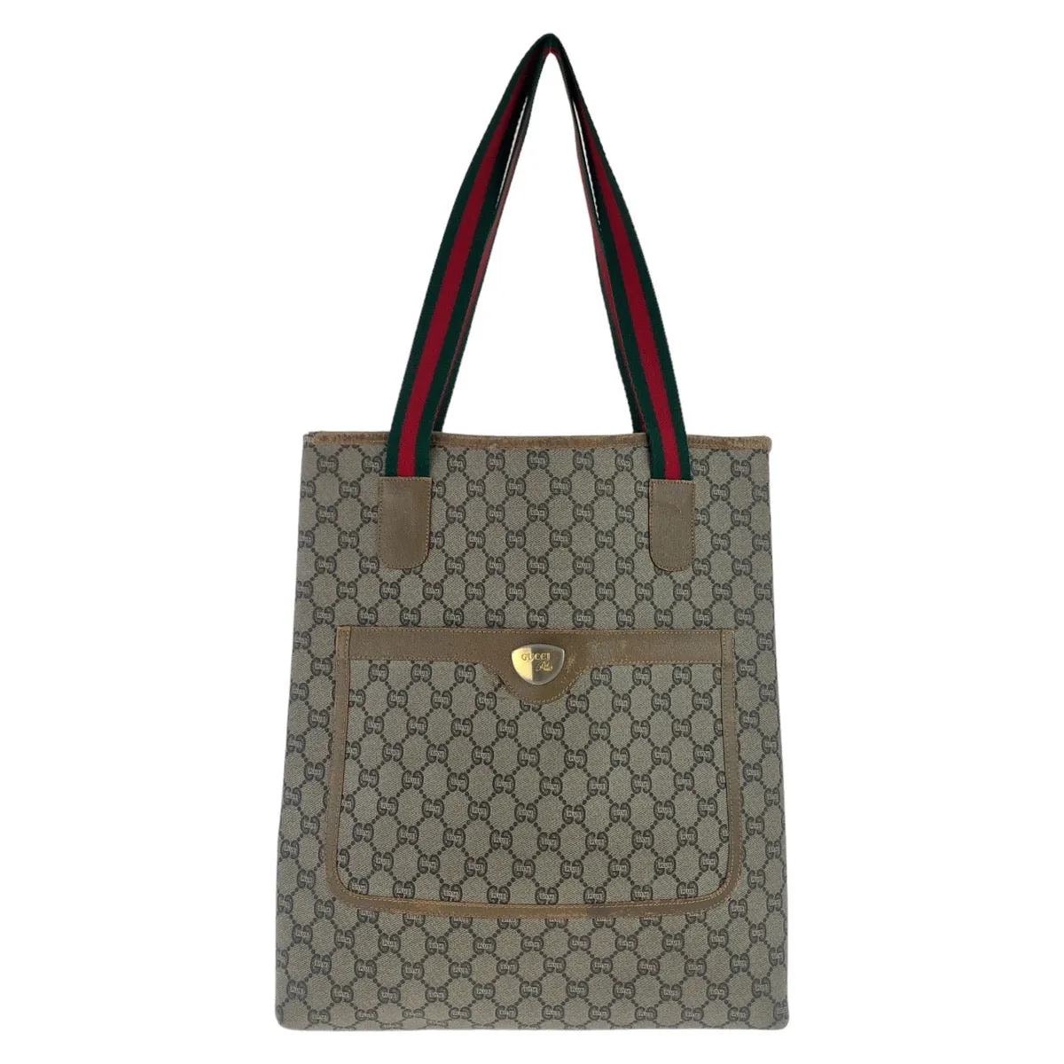 GUCCI Tote Bag GG Supreme canvas, leather Beige Gold Metal Tote Bag Shoulder Bag GG Plus Sherry Line GG Supreme Old Gucci Women Used