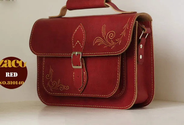 Handcraft vintage floral leather Carved Satchel shoulder bag purse for women girl