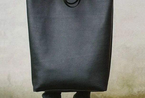 Handmade black fashion pretty leather large tote bag shoulder bag handbag for women
