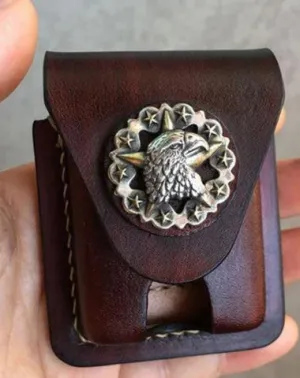 Handmade Brown Leather Mens Classic Zippo Lighter Case Zippo Lighter Pouch with Belt Loop For Men