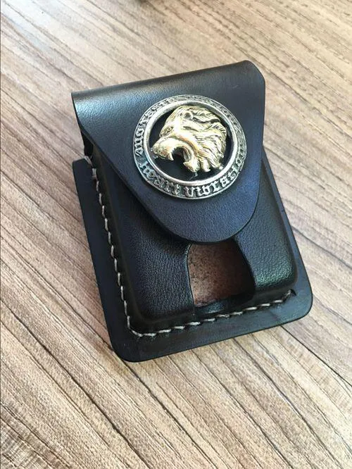 Handmade Brown Leather Mens Classic Zippo Lighter Case Zippo Lighter Pouch with Belt Loop For Men