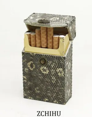 Handmade Cool Lizard Leather Mens Black Cigarette Holder Case Cigarette Holder for Men