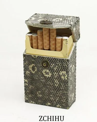 Handmade Cool Lizard Leather Mens Black Cigarette Holder Case Cigarette Holder for Men