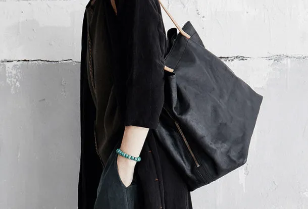 Handmade Genuine Leather Handbag Large Tote Bag Shopper Bag Shoulder Bag Purse For Women