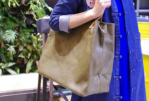 Handmade Genuine Leather Handbag Large Tote Bag Shopper Bag Shoulder Bag Purse For Women