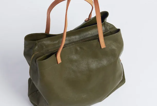 Handmade Genuine Leather Handbag Large Tote Bag Shopper Bag Shoulder Bag Purse For Women