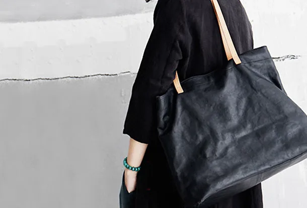 Handmade Genuine Leather Handbag Large Tote Bag Shopper Bag Shoulder Bag Purse For Women