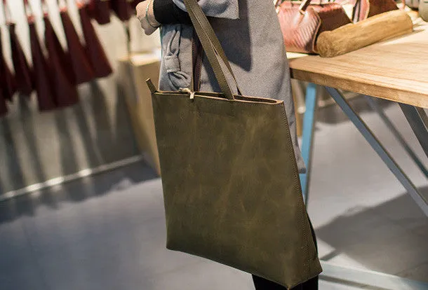 Handmade Leather Big Large tote bag dark green coffee brown for women leather shoulder bag