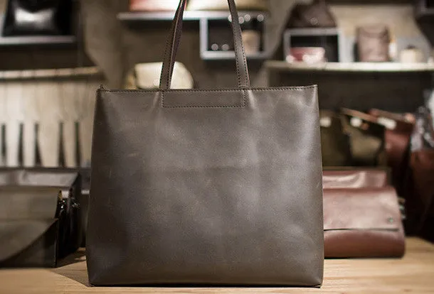 Handmade Leather Big Large tote bag dark green coffee brown for women leather shoulder bag