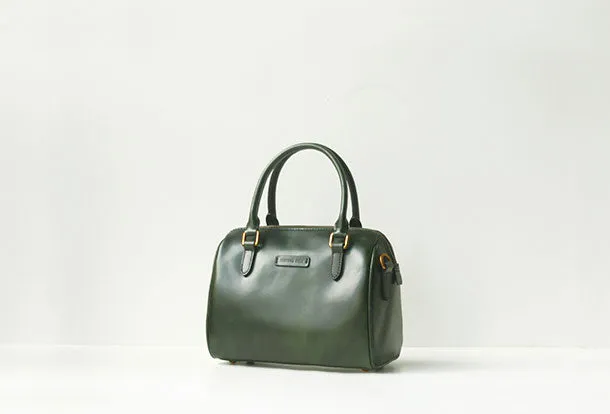 Handmade leather boston bag purse shoulder bag handbag purse women