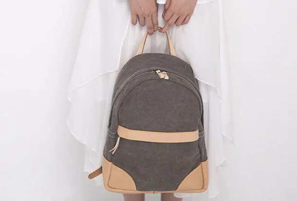 Handmade Leather canvas backpack shoulder purse for women leather shoulder bag