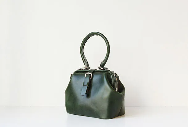 Handmade leather handbag Green doctor bag shoulder bag cossbody bag purse women