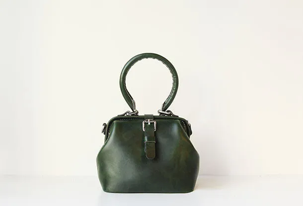 Handmade leather handbag Green doctor bag shoulder bag cossbody bag purse women