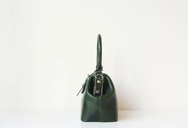 Handmade leather handbag Green doctor bag shoulder bag cossbody bag purse women