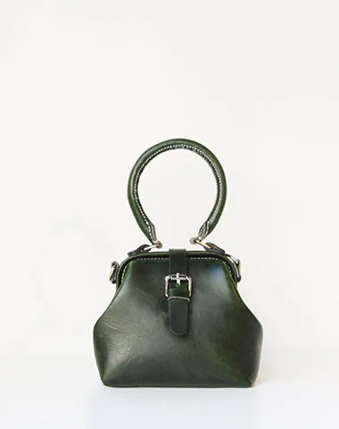 Handmade leather handbag Green doctor bag shoulder bag cossbody bag purse women